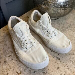 Vans Old Skool Mens 9.5 Women 11 White Canvas Casual Skate Sneakers Shoes